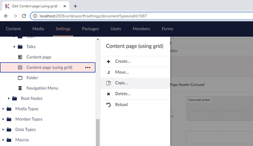 Copying a document type in Umbraco 8