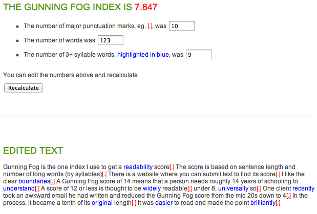 Gunning Fog readability index