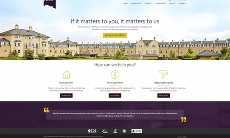 Rees Associates new website homepage image, designed by Fluent