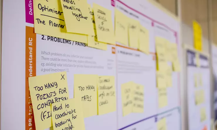 Postitnotes on a board showing a planning meeting | Fluent