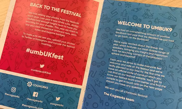 Brochure from the 2018 UK Umbraco festival attended by Fluent