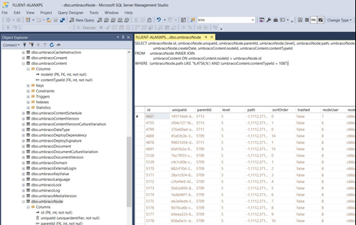 Selecting document nodes in Umbraco database